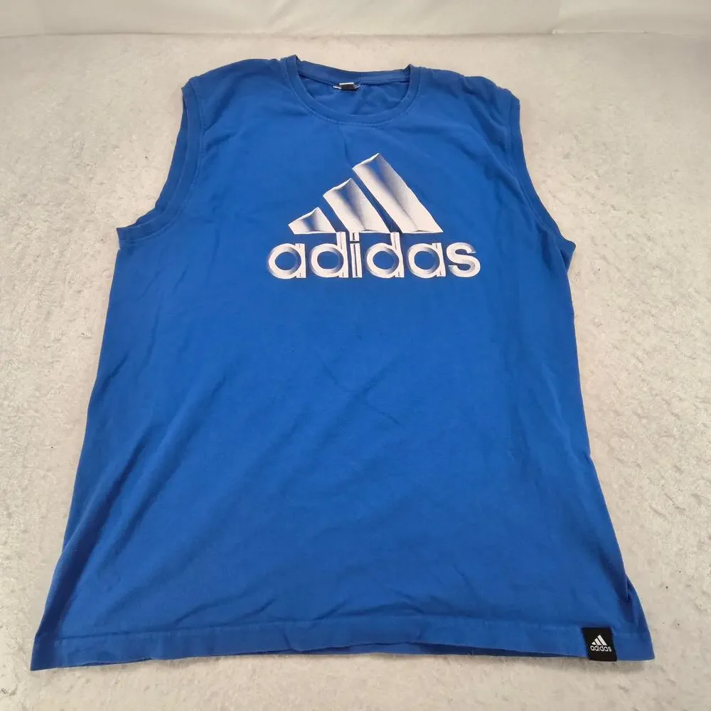 Adidas Sleeveless Athletic Tank Top Shirt Adult Mens Size Medium M Blue White